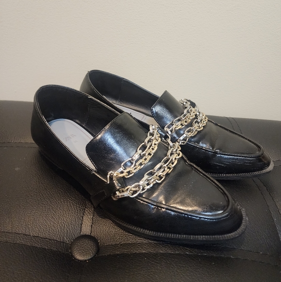 ZARA BLACK Chain LOAFERS Sze 36 - Picture 1 of 5